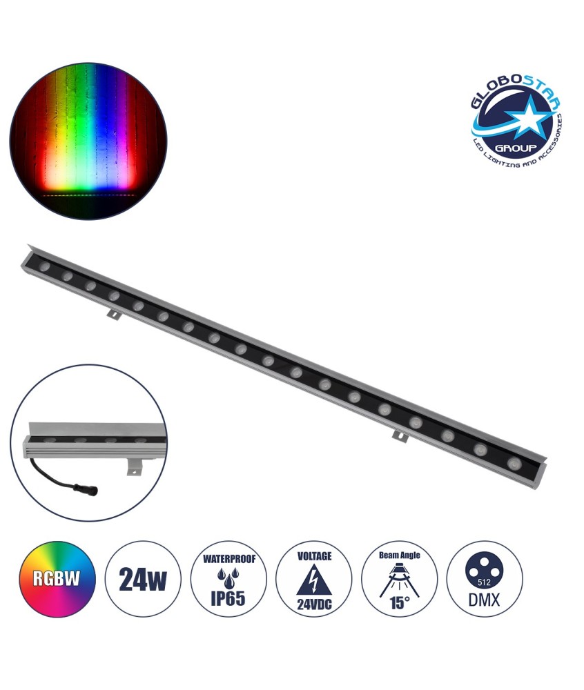 GLOBOSTAR® WASHERFAIA 90189 Μπάρα Φωτισμού Wall Washer με Αντιθαμβωτική Γρίλια LED 24W 2040lm 15° DC 24V Αδιάβροχο IP65 Πολύχρωμο RGBW Dimmable DMX512 - Bridgelux SMD Chip - Γκρι Ανθρακί - Μ100 x Π4 x Υ5.5cm - 3 Χρόνια Εγγύηση